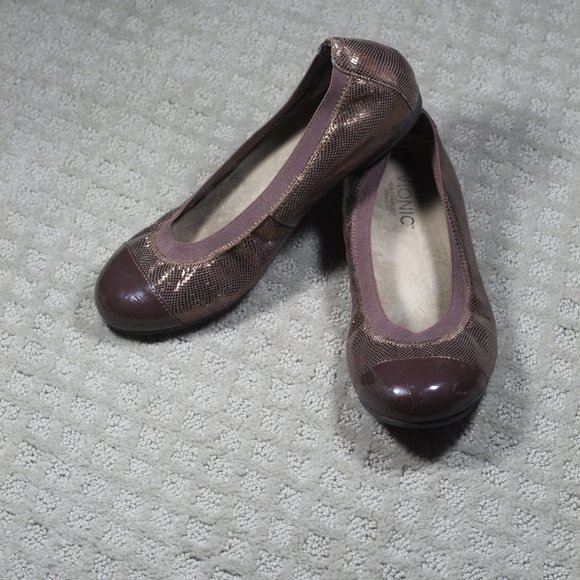 Vionic Allora Size 7.5 Brown Elatic Opening Ballet Flats - Picture 1 of 7
